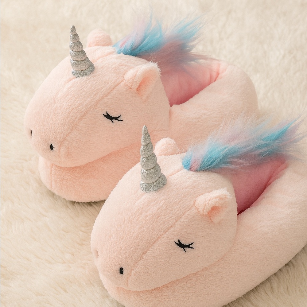 La Vie En Rose Pink Unicorn Plush Slippers
